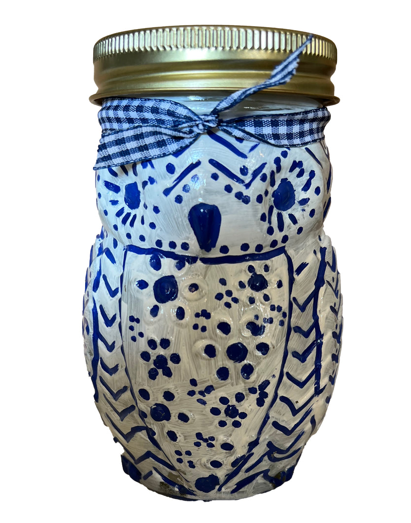 Hand Painted blue and white owl